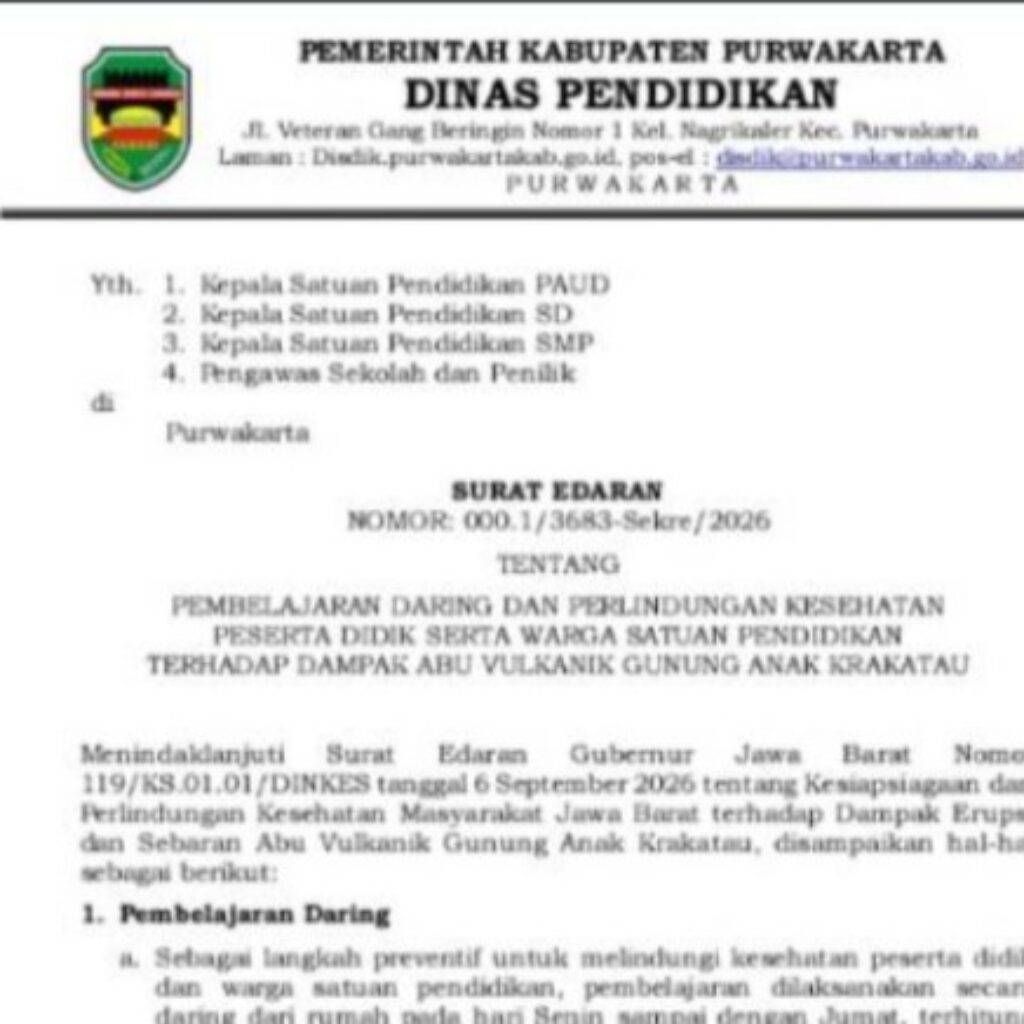 Disdik Purwakarta Terapkan Pembelajaran Daring Imbas Sebaran Abu Vulkanik